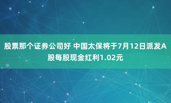 股票那个证券公司好 中国太保将于7月12日派发A股每股现金红利1.02元